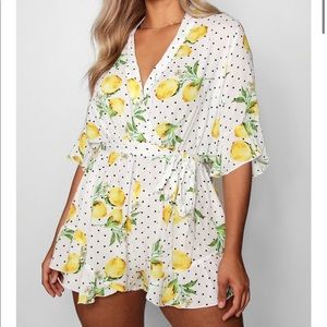 Lemon Polka Dot Ruffle Romper